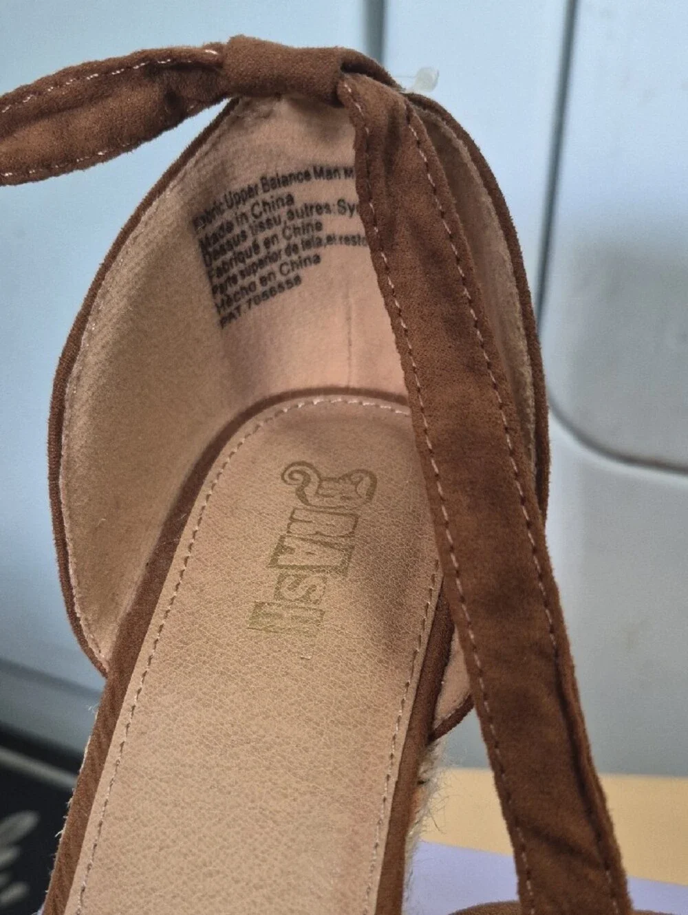 Brash Tan Suede Espadrille Wedge Sandals with Ankle Wrap